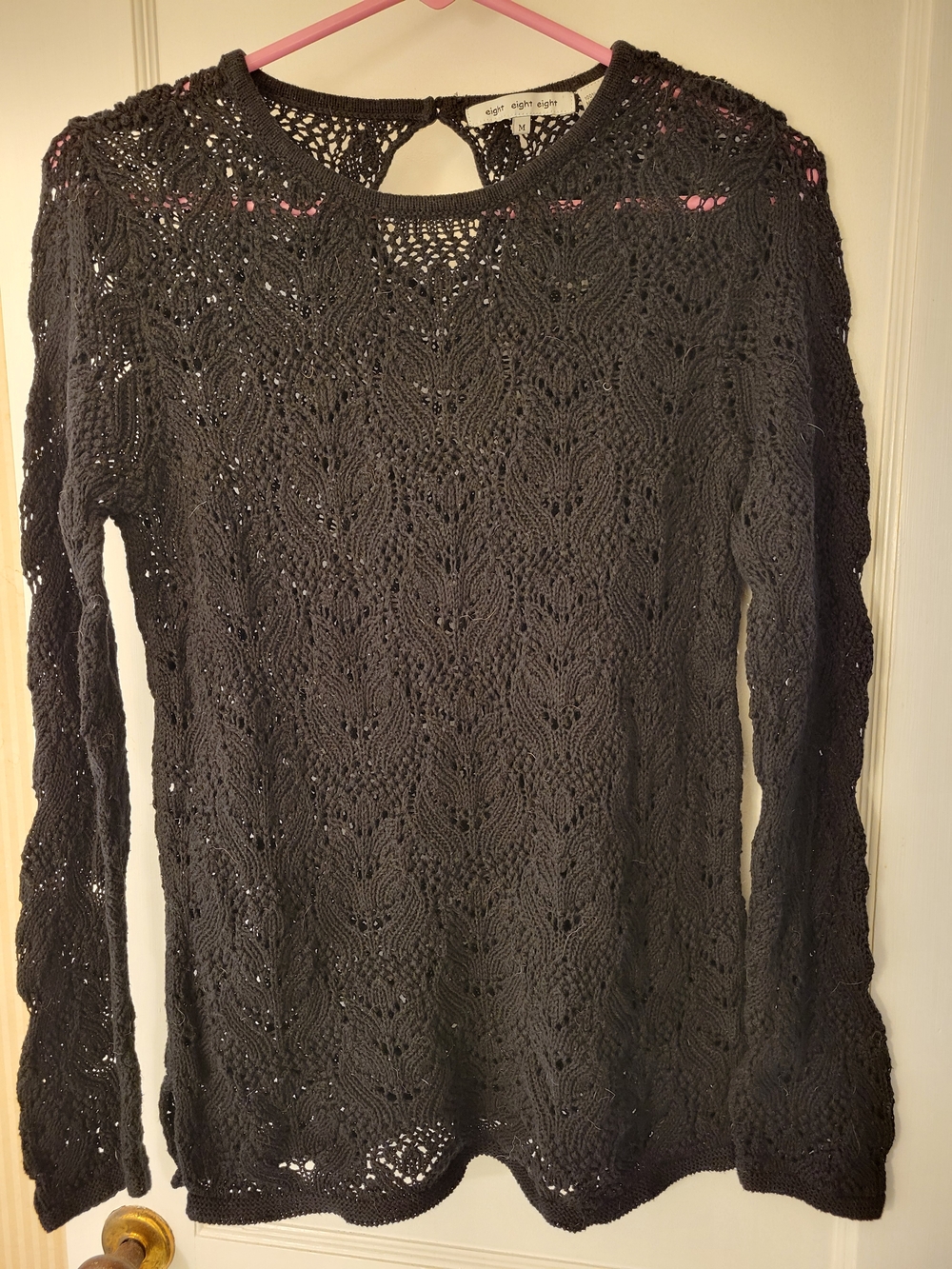 eight eight eight Black Crochet Knit Long Sleeve Top